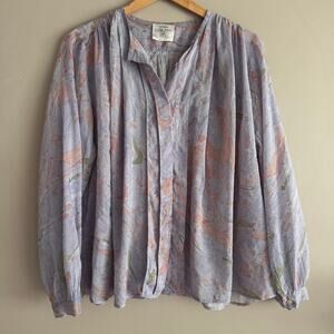 Forte Forte Lavender Purple Marbled Print Blouse Silk Blend Top